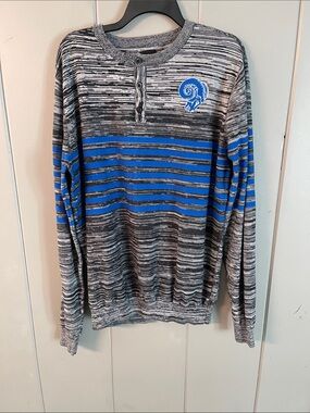 NFL Los Angeles Rams Henley Sweater Blue Gray Black Striped Team Apparel X-Large